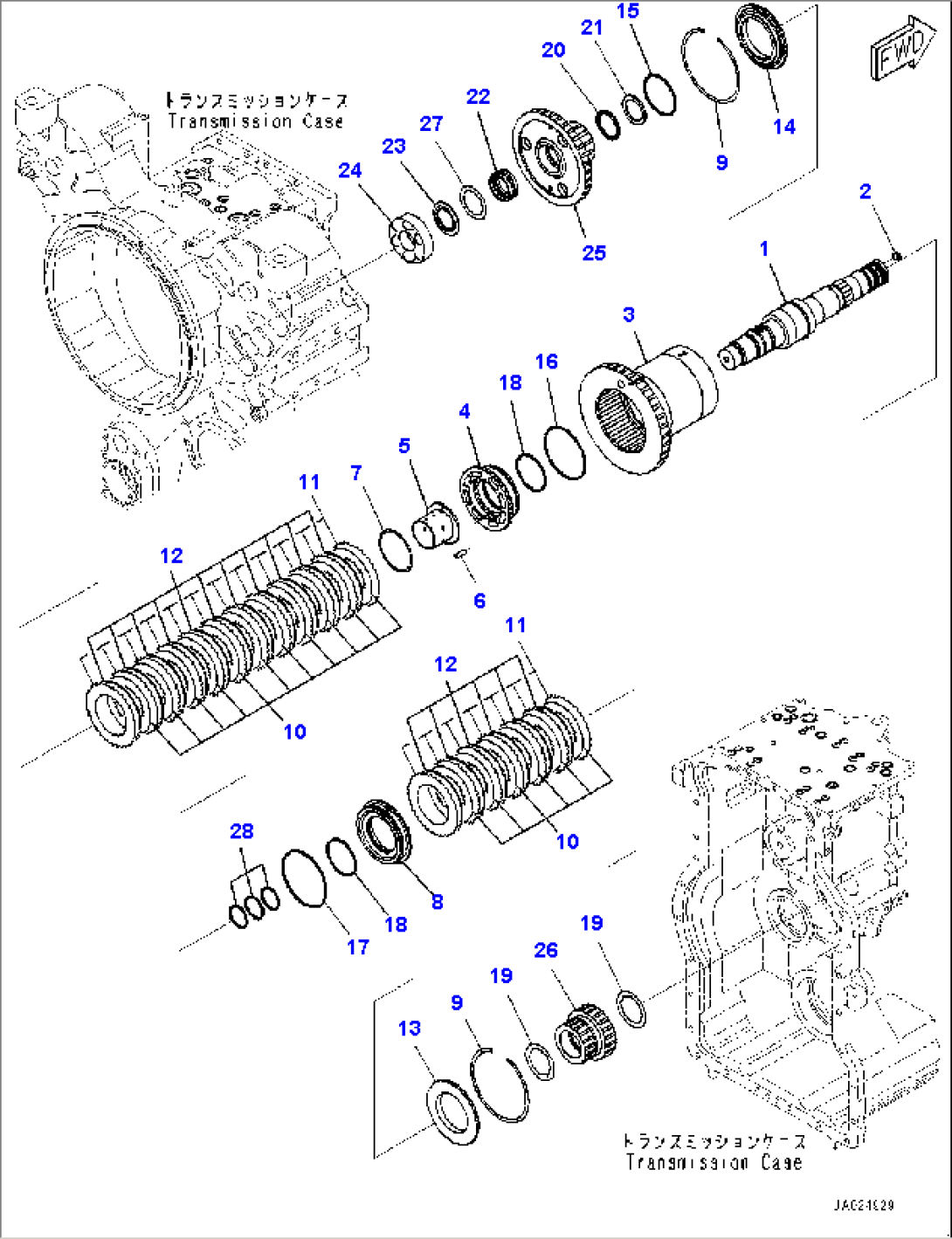 Torque Converter and Transmission, Forward High and 1st Speed Clutch (#1001-)