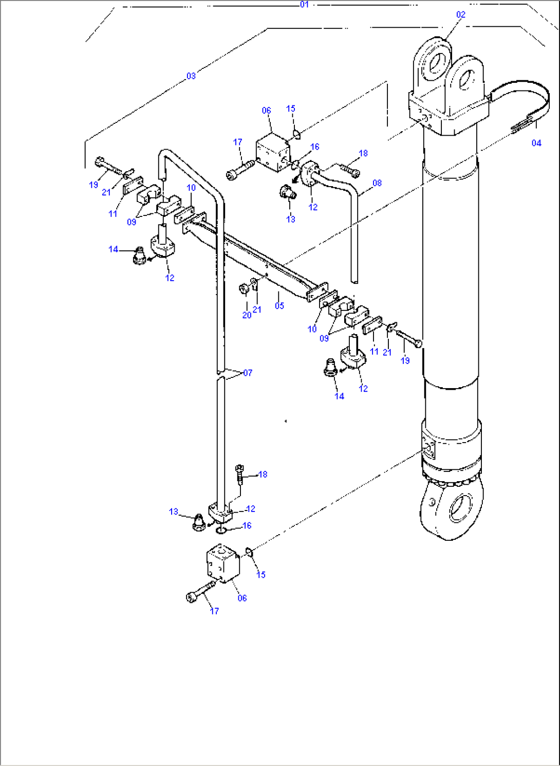 Bucket cylinder with Pipes