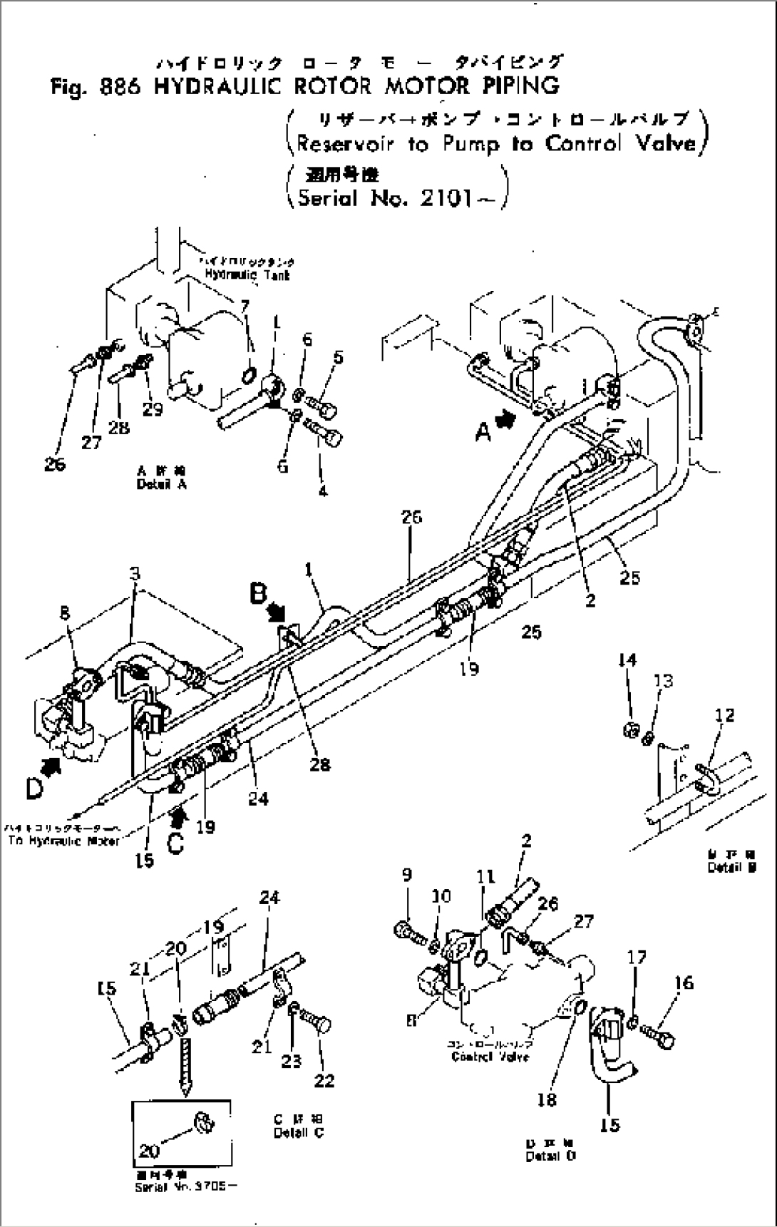 HYDRAULIC ROTOR MOTOR PIPING (RESERVOIR TO PUMP TO CONTROL VALVE)