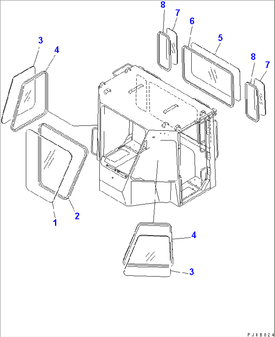 2-PERSONS CAB (WINDOW) (WITH HEAT WIRE GLASS) (FRONT CENTER ONLY)(#55001-)