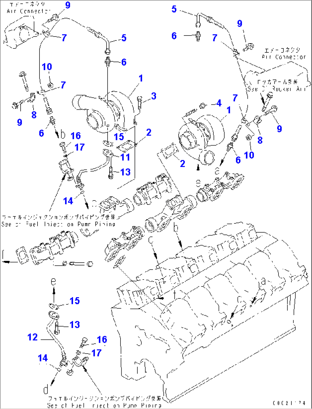 TURBOCHARGER AND LUBRICATING OIL PIPING(#10034-10779)