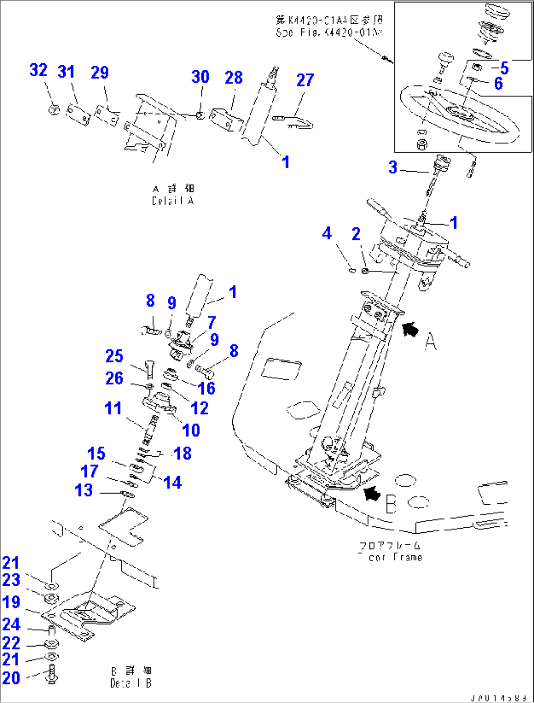 STEERING WHEEL AND COLUMN AND ORBITROL (STEERING WHEEL AND COLUMN) (FOR 4-SPEED)(#54095-)