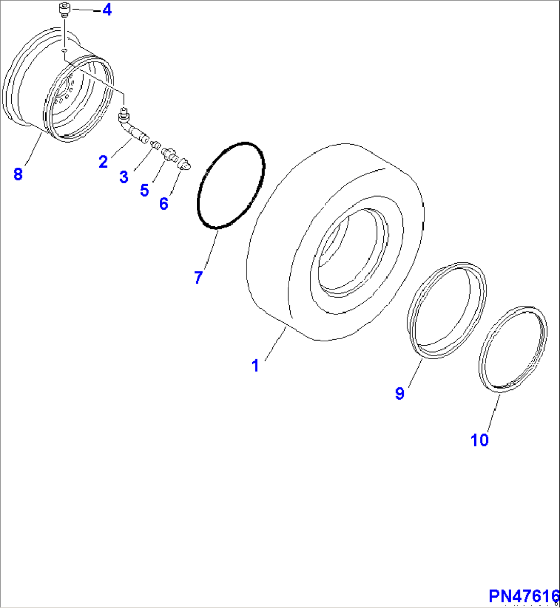 WHEEL AND TUBELESS TIRE(#60001-)