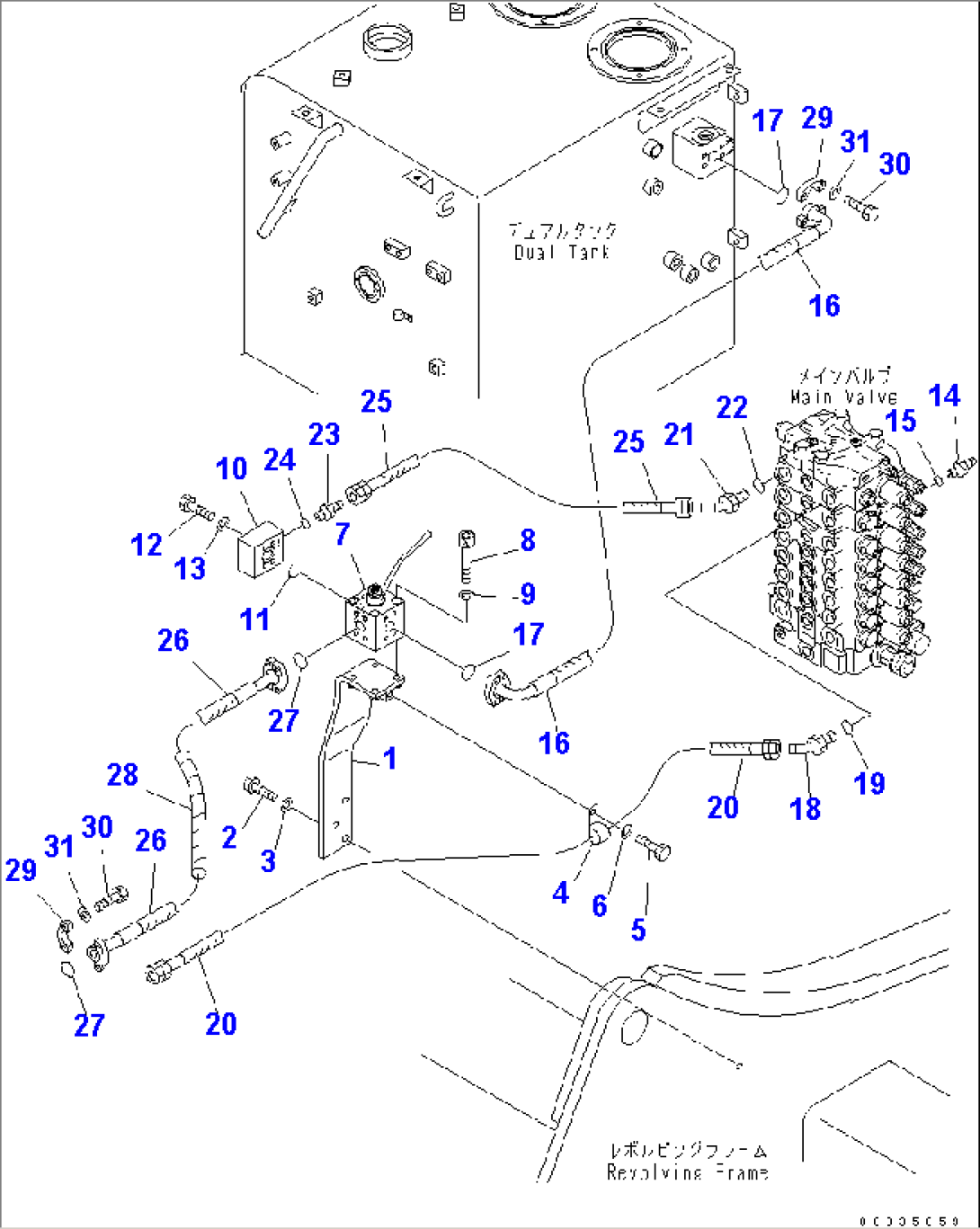 ATTACHMENT PIPING (MAIN VALVE PIPING AND CONVERTIBLE BLOCK) (FOR 2-PIECE BOOM)