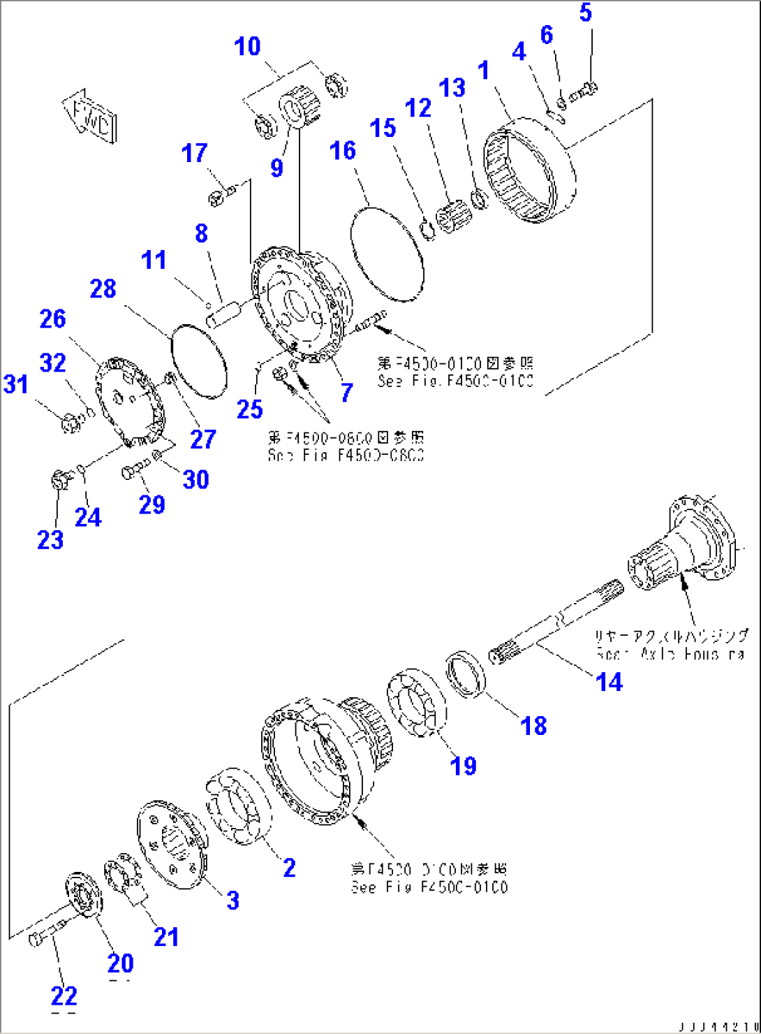 REAR AXLE (DIFFERENTIAL AND MOUNTING PARTS) (BRAKE COOLING) (EXCEPT JAPAN)(#52164-.)