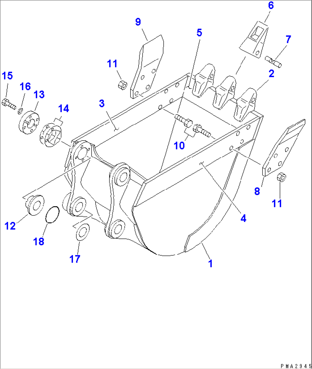 BUCKET¤ 0.26M3 WIDTH 600MM (HORIZONTAL PIN TYPE) (BLUE)(#5001-)