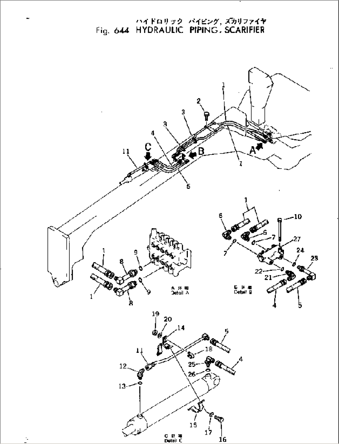 HYDRAULIC PIPING (SCARIFIER CYLINDER LINE) (STD¤ JAPAN) (OP¤ EXCEPT JAPAN)