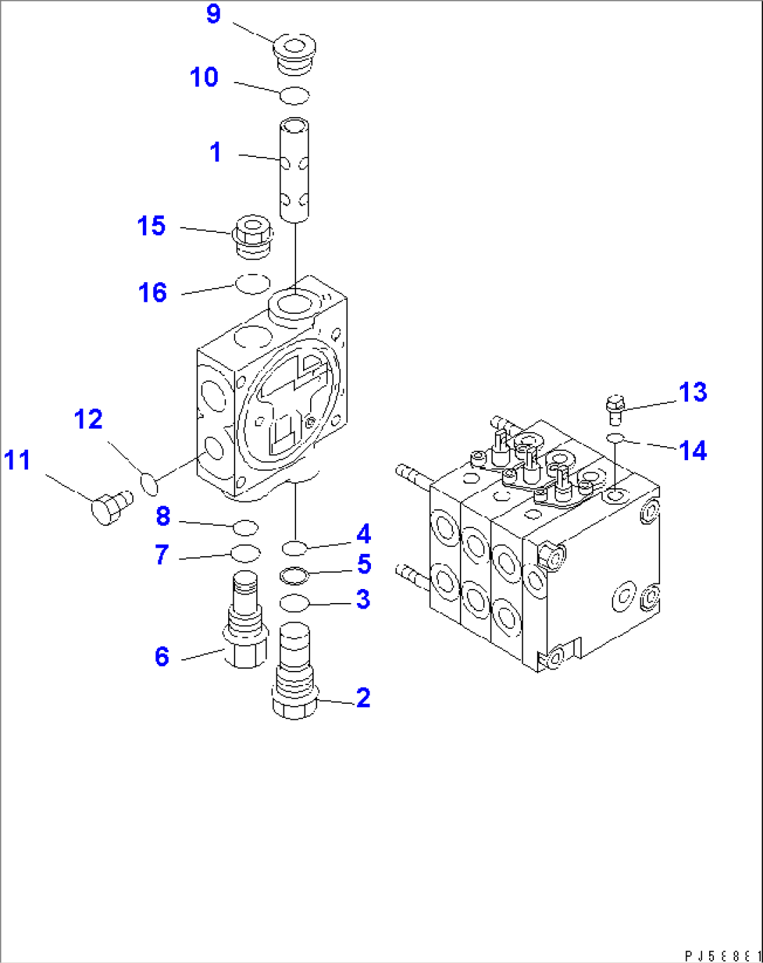 HYDRAULIC CONTROL VALVE¤ R.H. (3-SPOOL) (2/2)