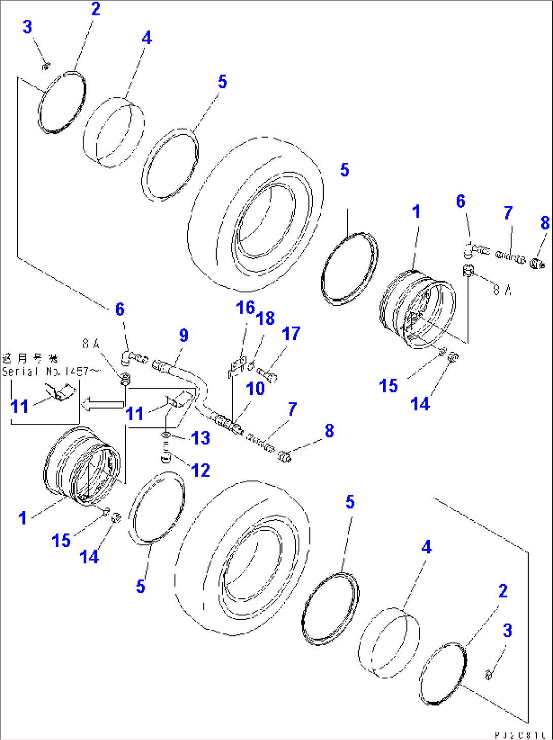 TIRE AND RIM (FOR FRONT WHEEL) (TUBE LESS)(#1201-)