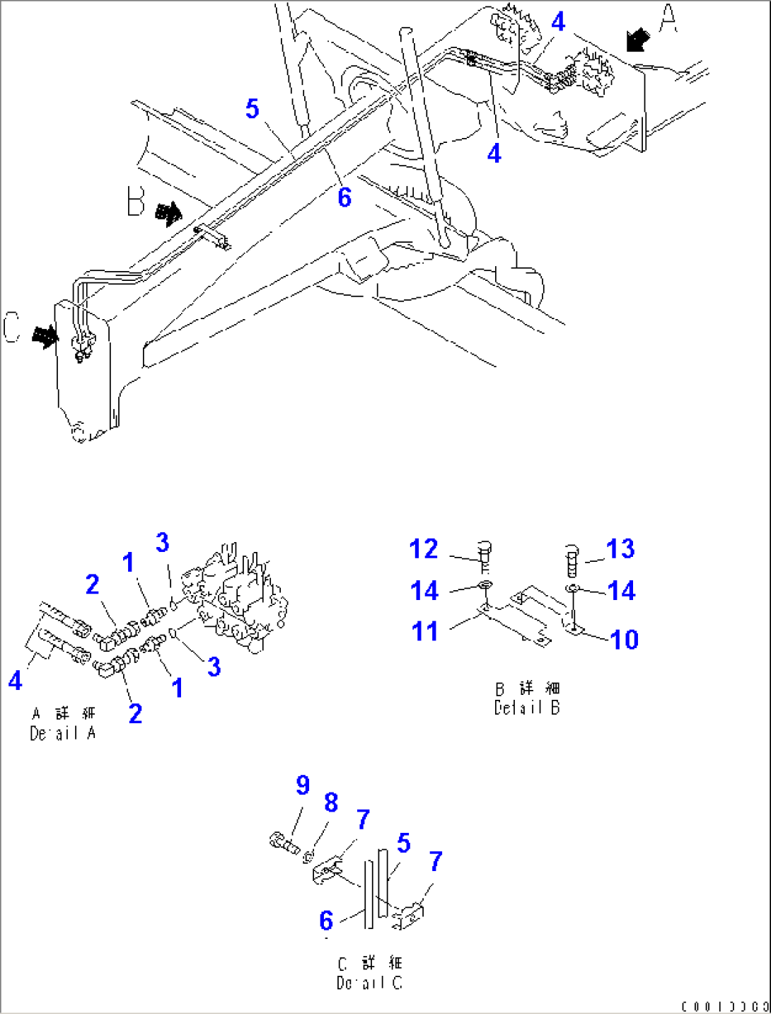 HYDRAULIC PIPING (CIRCLE REVOLUTION MOTOR LINE) (1/2)(WITH CLUTCHTYPE CIRCLE REVERSE GEAR)