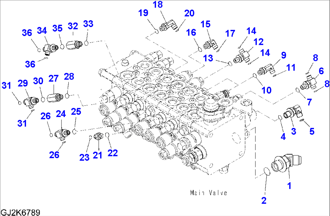 MAIN VALVE (7-SPOOL/ONE-PIECE BOOM) - CONNECTING PARTS (2/4)