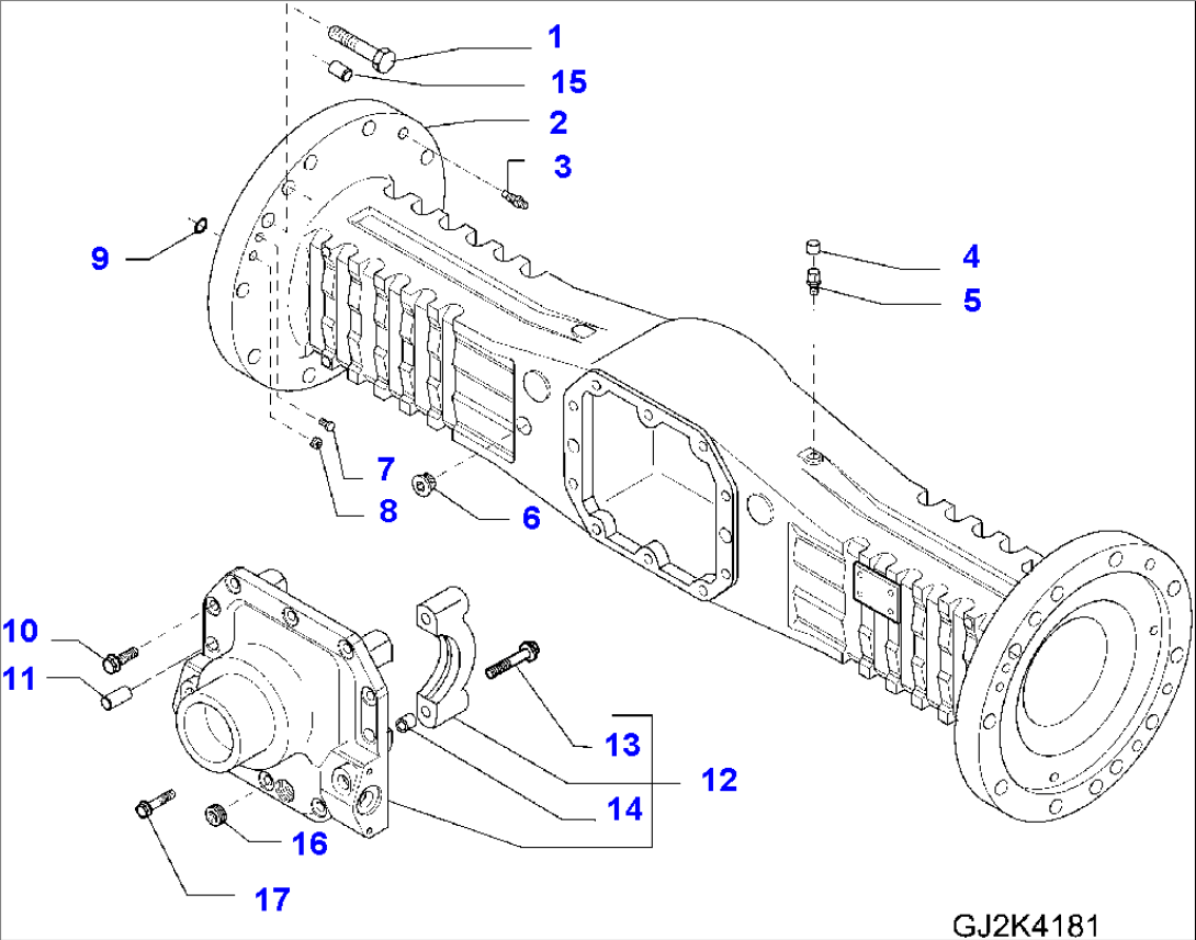 FRONT AXLE, HOUSING AND RELATED PARTS, AXLE WITH 100% DIFF. LOCK