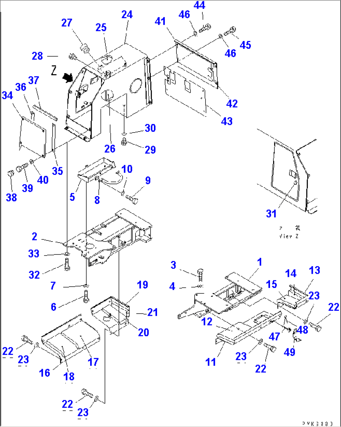 REAR COVER AND HYDRAULIC TANK (3-POINT HITCH¤ P.T.O. AND RIPPER) (REGULATION OF EU DYNAMIC NOISE)(#42415-)