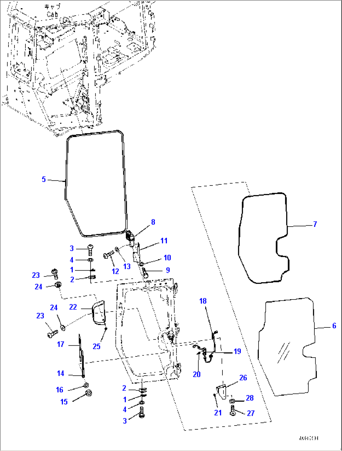 Cab, Door Damper, Window and Wiper, L.H. (#B60001-)