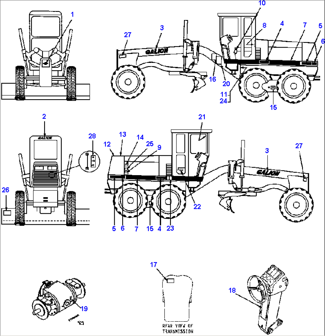 GALION DECALS - 830 R.H. & L.H. 90ø BLADE SUSPENSION