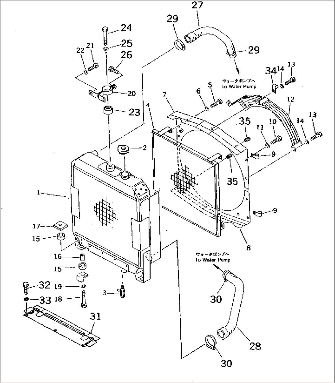 RADIATOR AND PIPING (WITH SANDY DUSTY PROTECTION GRID AND SEALED TYPE ALTERNATOR)(#3001-3660)