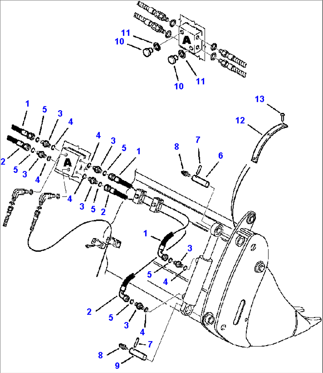 FIG. H6670-01A0 LOADER PIPING - CYLINDER LINES AT MP BUCKET