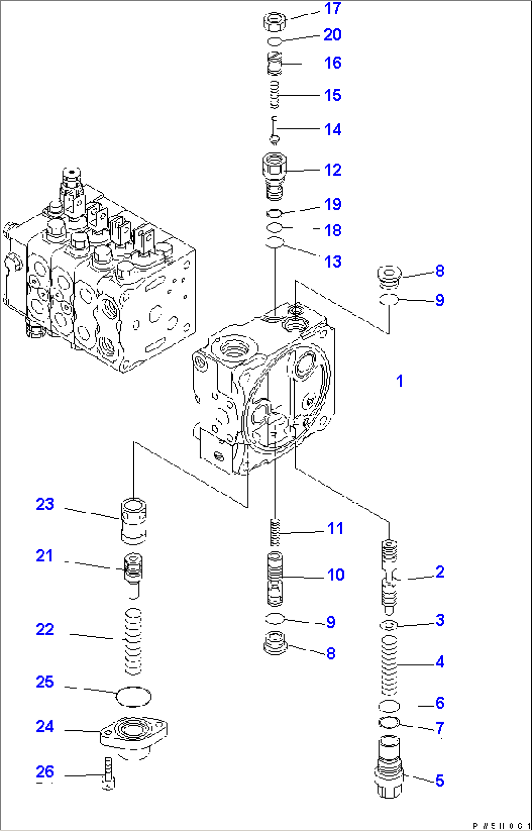 MAIN VALVE (5-VALVE) (7/14) (FOR PAT DOZER AND RIPPER) (EXCEPT JAPAN)