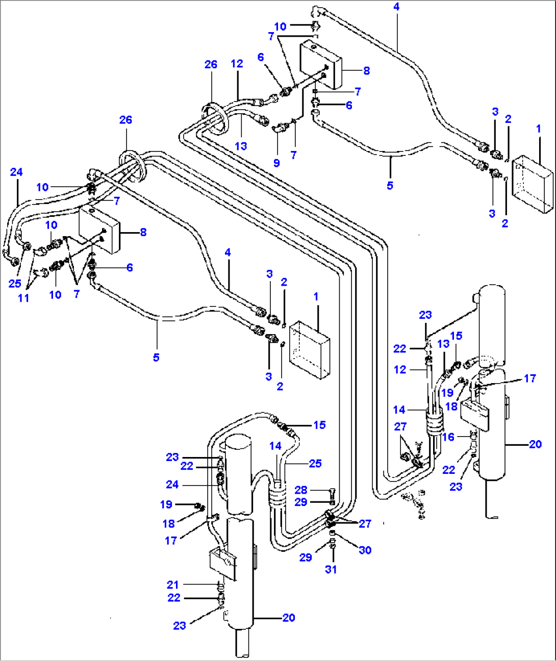 DRAWBAR LIFT ACTUATOR LINES R.H. AND L.H. 90 DEGREE BLADE SUSPENSION