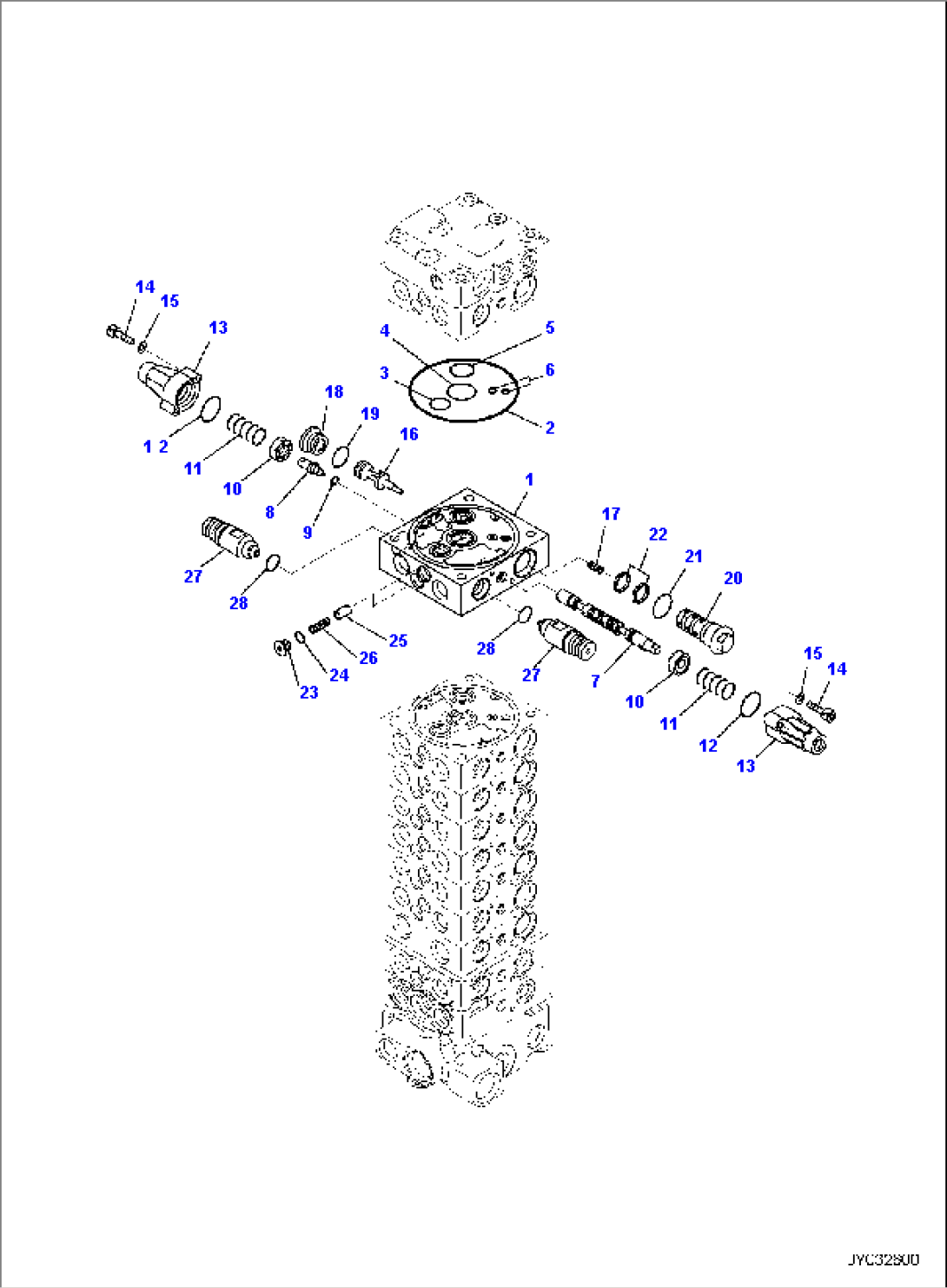 MAIN CONTROL VALVE, 2-ATTACHMENT, INNER PARTS (13/14)