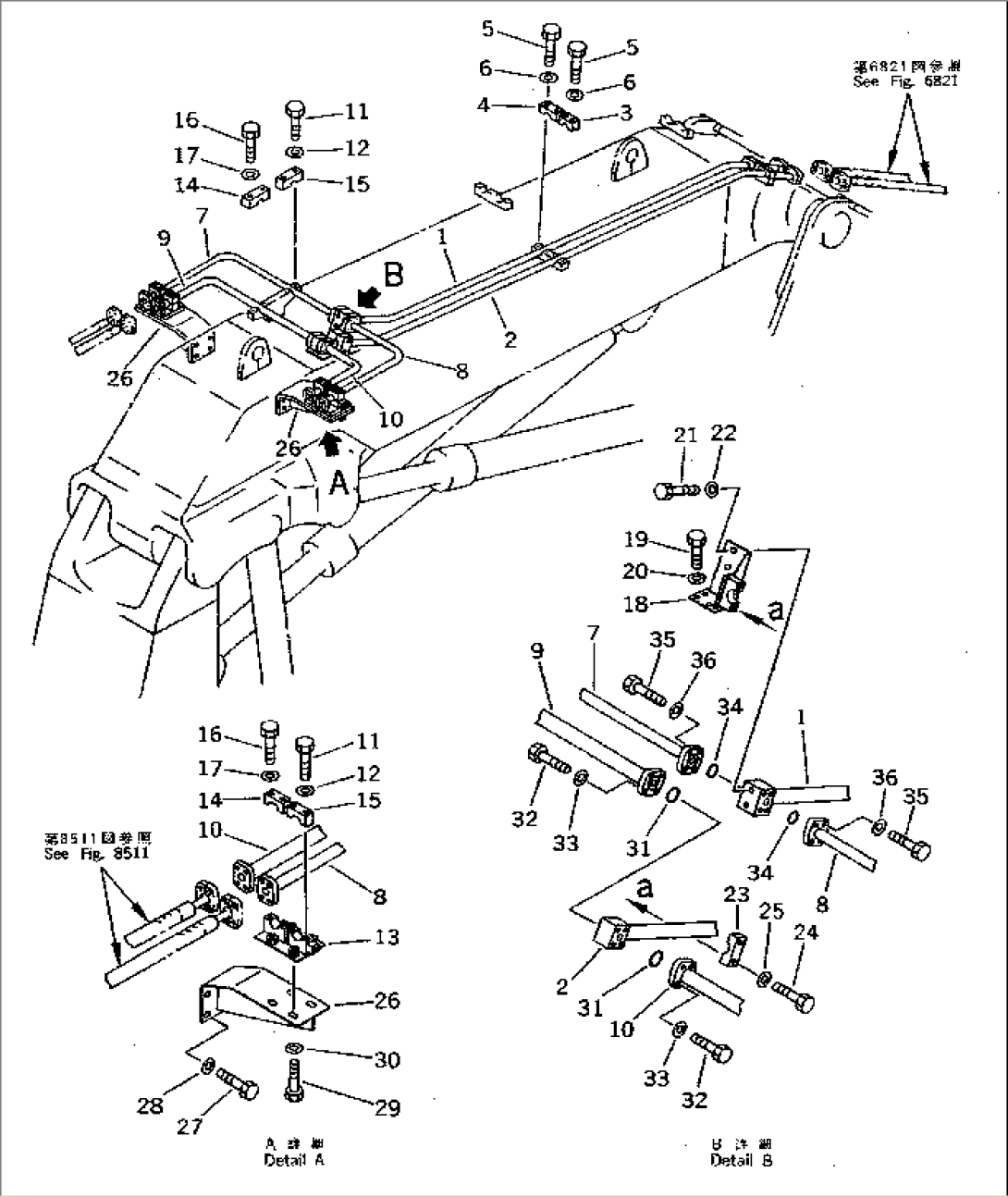BUCKET CYLINDER PIPING (ATTACHMENT SIDE) (BOOM SIDE) (FOR BOTTOM DUMP LOADER)(#20001-)