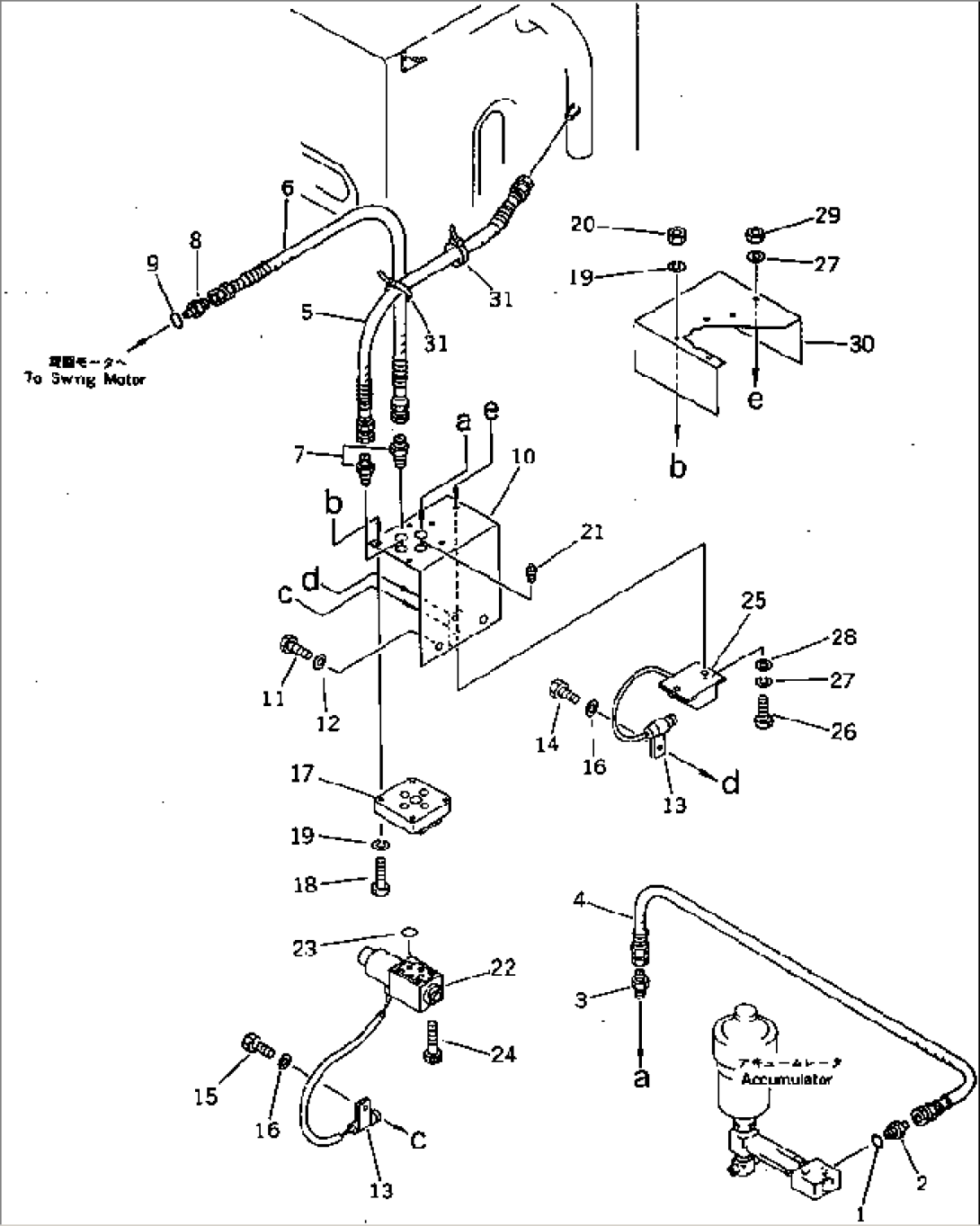 SWING MECHANICAL BRAKE PIPING (WITH AUTO DECELERATION¤ SWING MECHANICAL BRAKE)(#20001-21707)