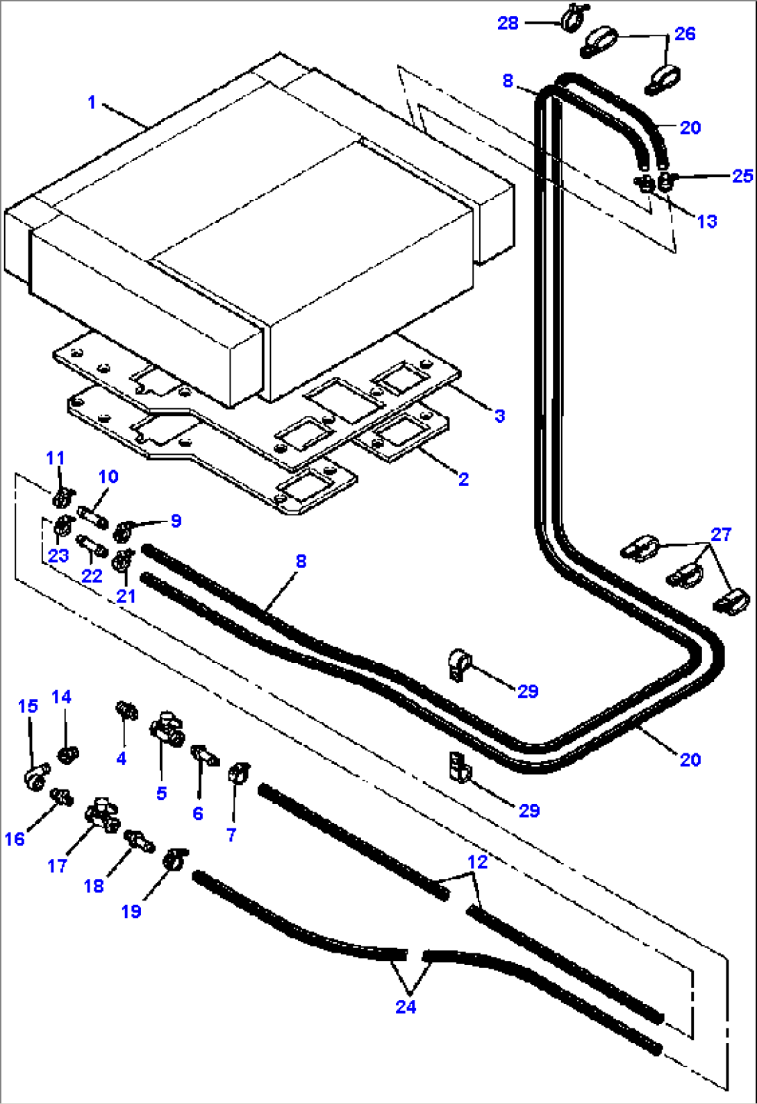 CAB HEATER (MOUNTING AND LINES - ROOF MOUNTED)