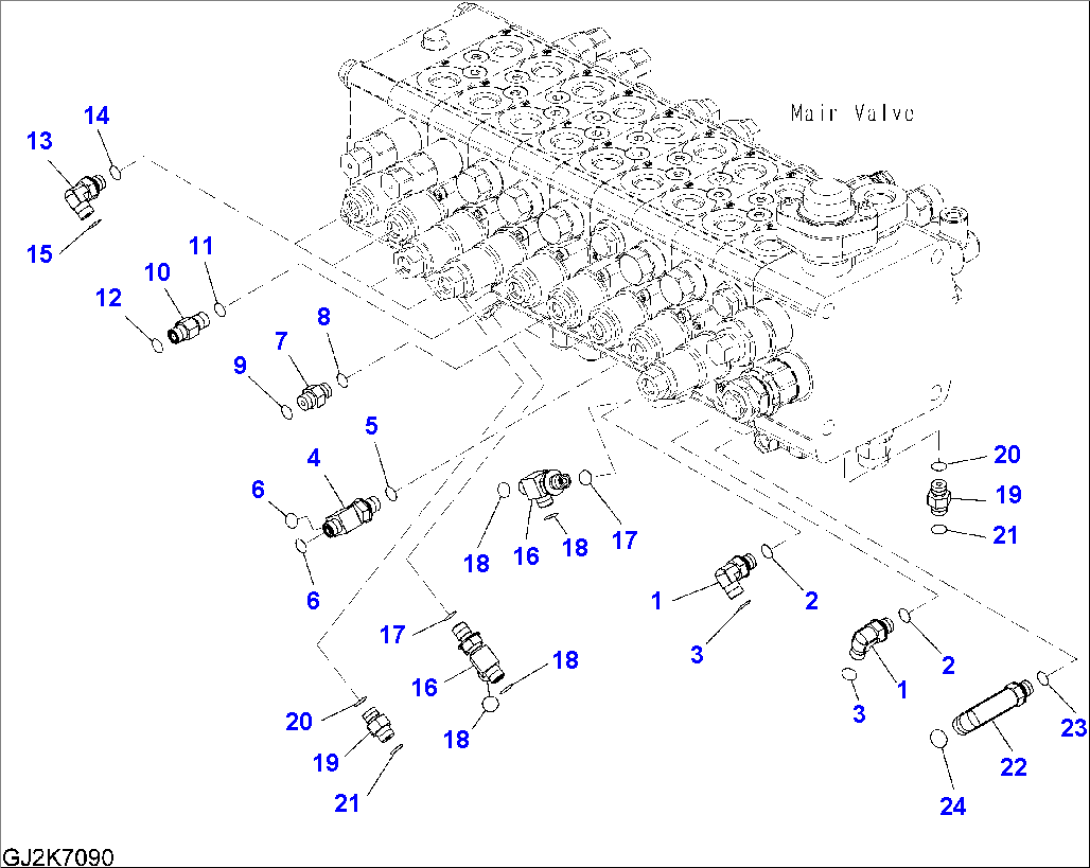 MAIN VALVE (9-SPOOL/TWO-PIECE BOOM) - CONNECTING PARTS (3/4)