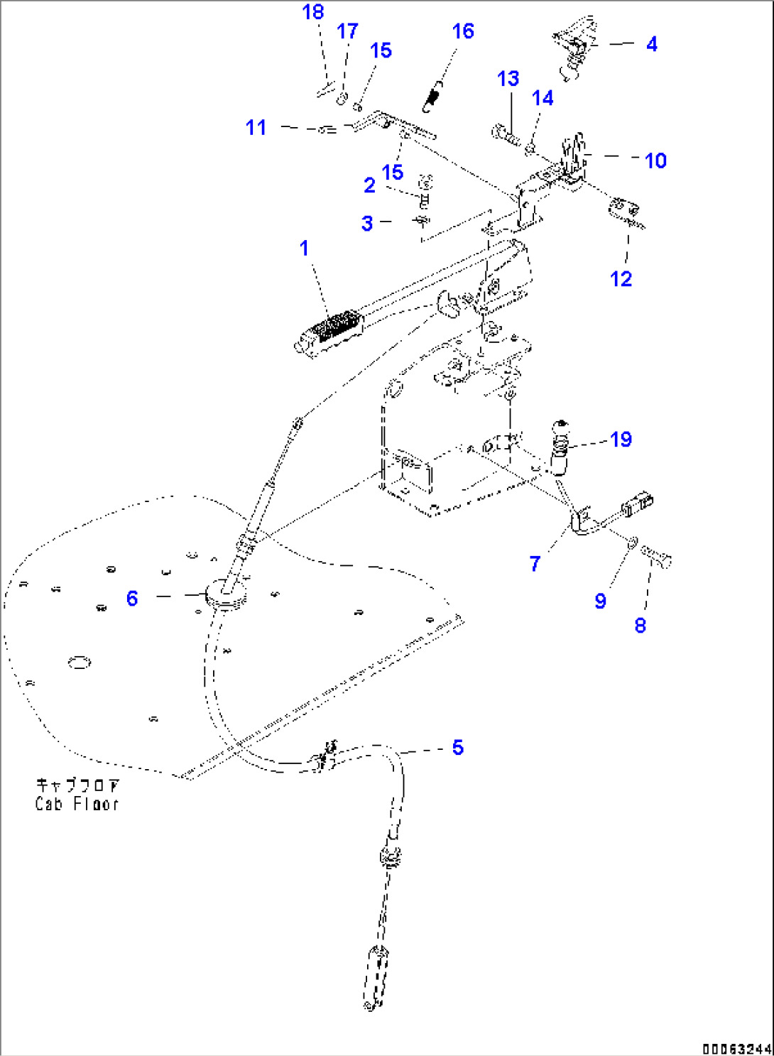 ROPS Cab and Floor Frame Group, Parking Brake Lever (#75896-77823)