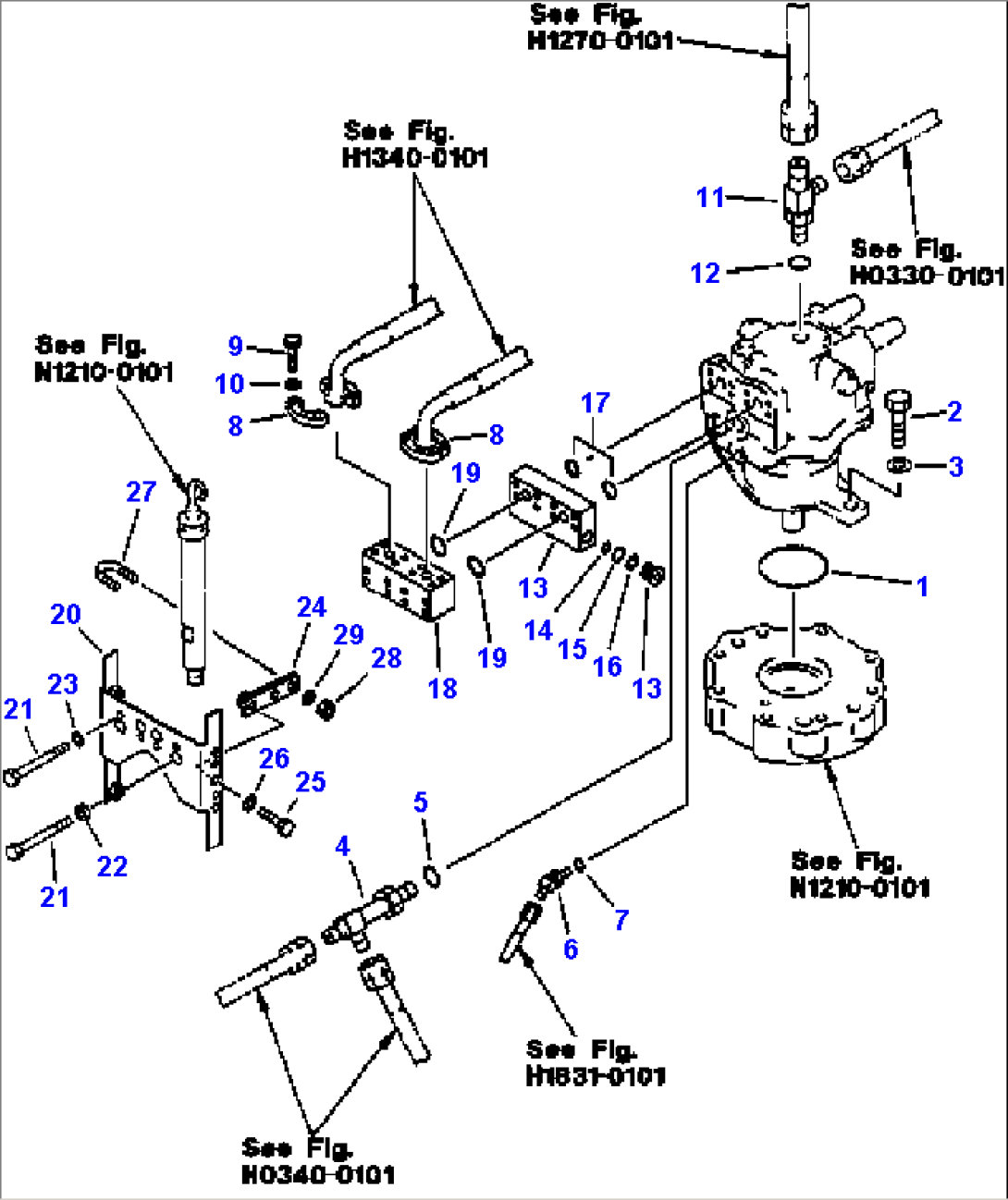 FIG NO. N1220-0105 SWING MOTOR (CONNECTING PARTS) (1 ACTUATOR) (WITH SWING DAMPENING)