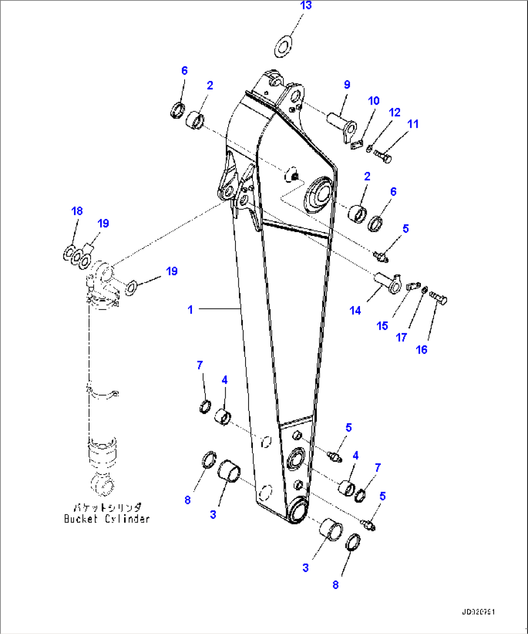 Arm, 2400mm, Arm and Pin, 100 Hours Lubrication Interval (PC200LC-8M0)