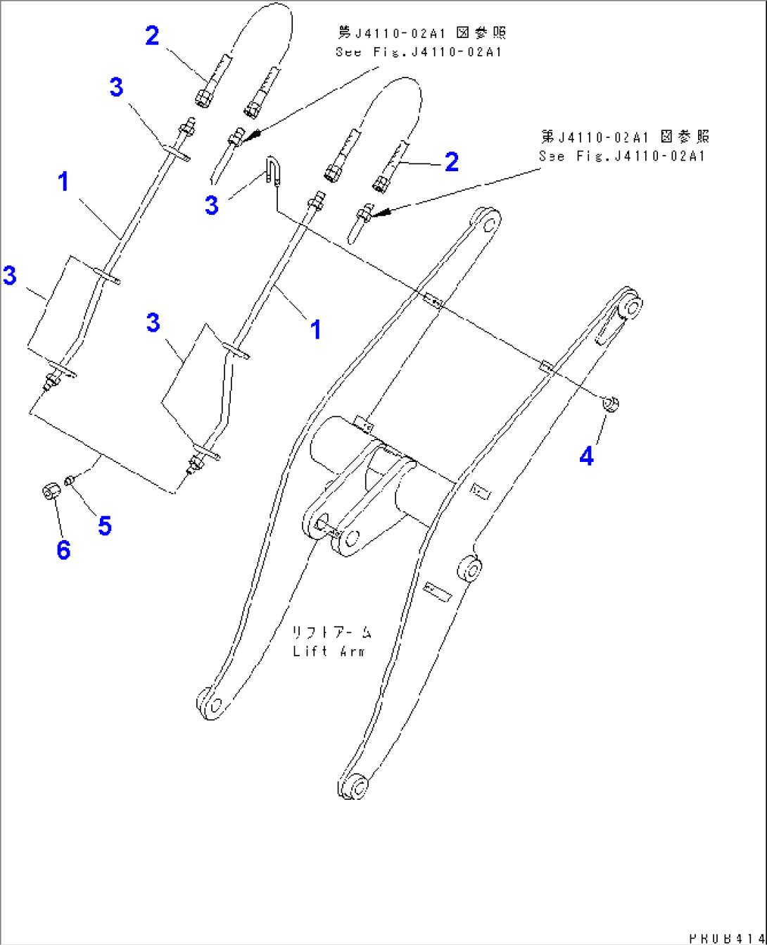 LIFT ARM AND BELLCRANK (TUBE AND MOUNTING PARTS) (WITH 3-SPOOL VALVE AND P.A.P.)(#10001-11500)