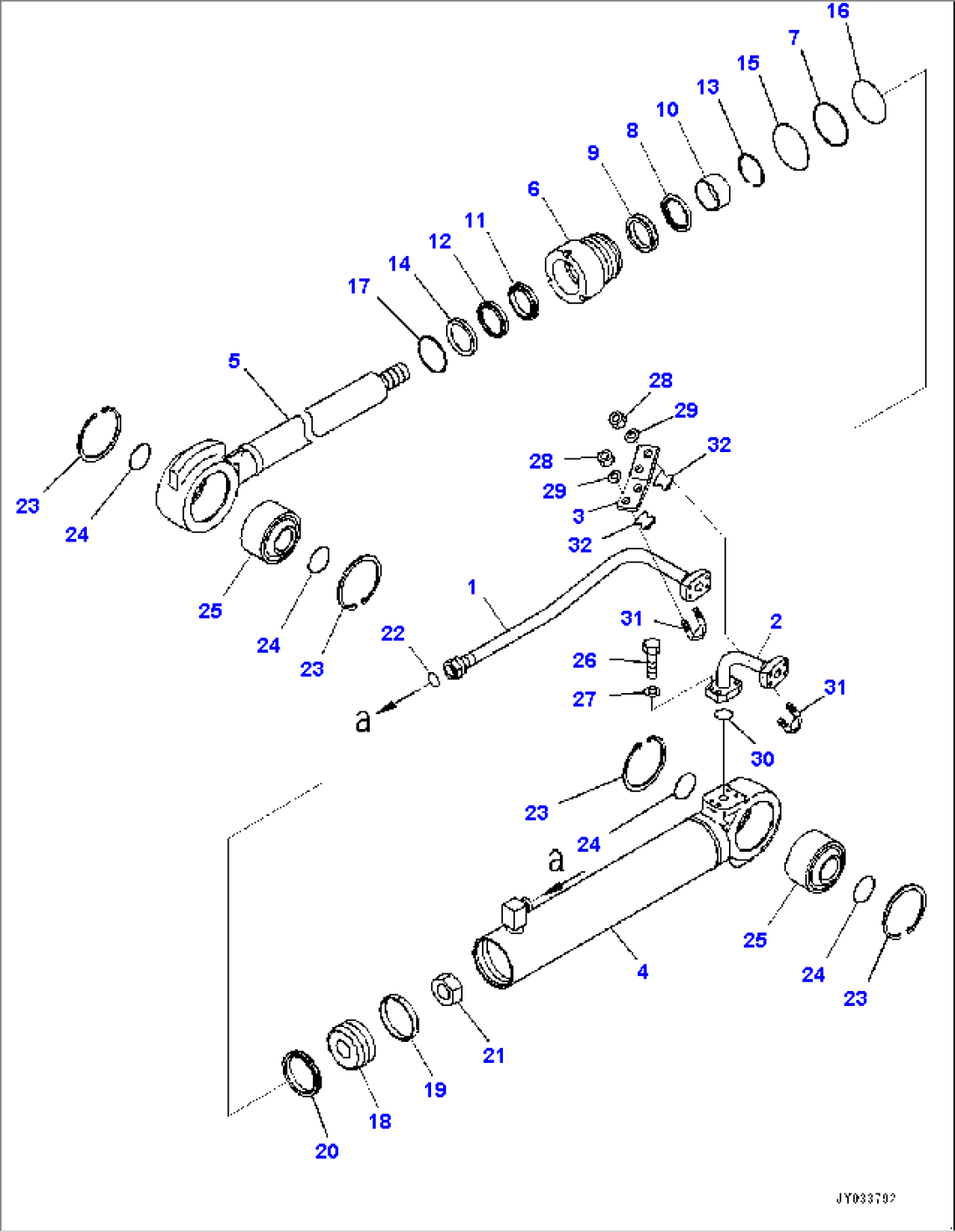 Steering and Hoist Hydraulic Piping, Steering Cylinder, R.H. (#30001-)