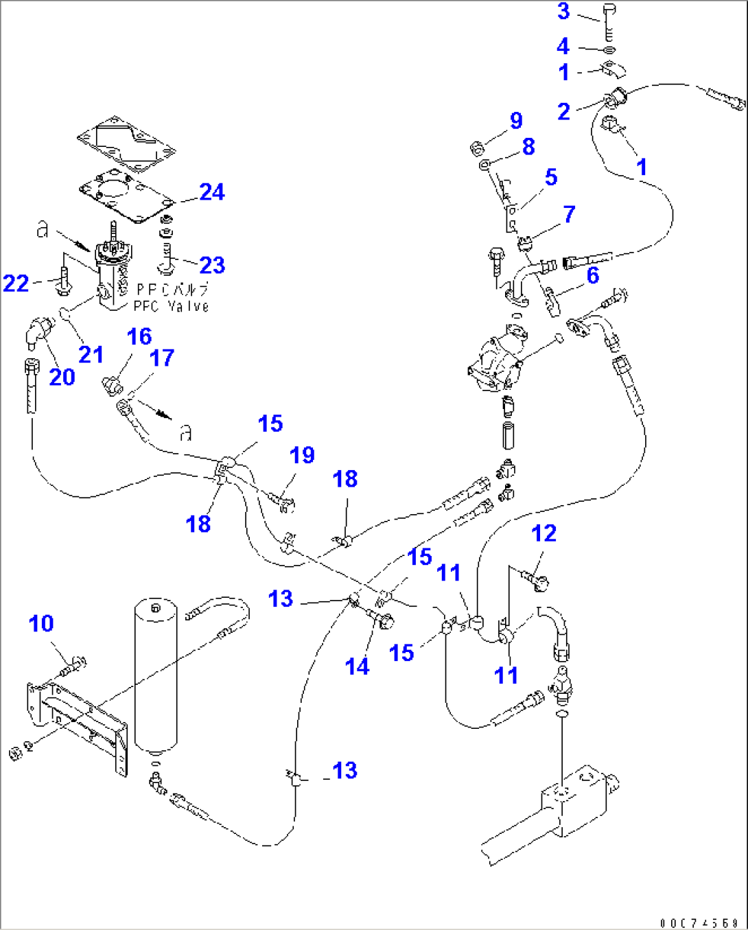 HYDRAULIC PIPING (P.P.C. VALVE LINE) (REAR) (ACTIVE WORKING)(#51075-)