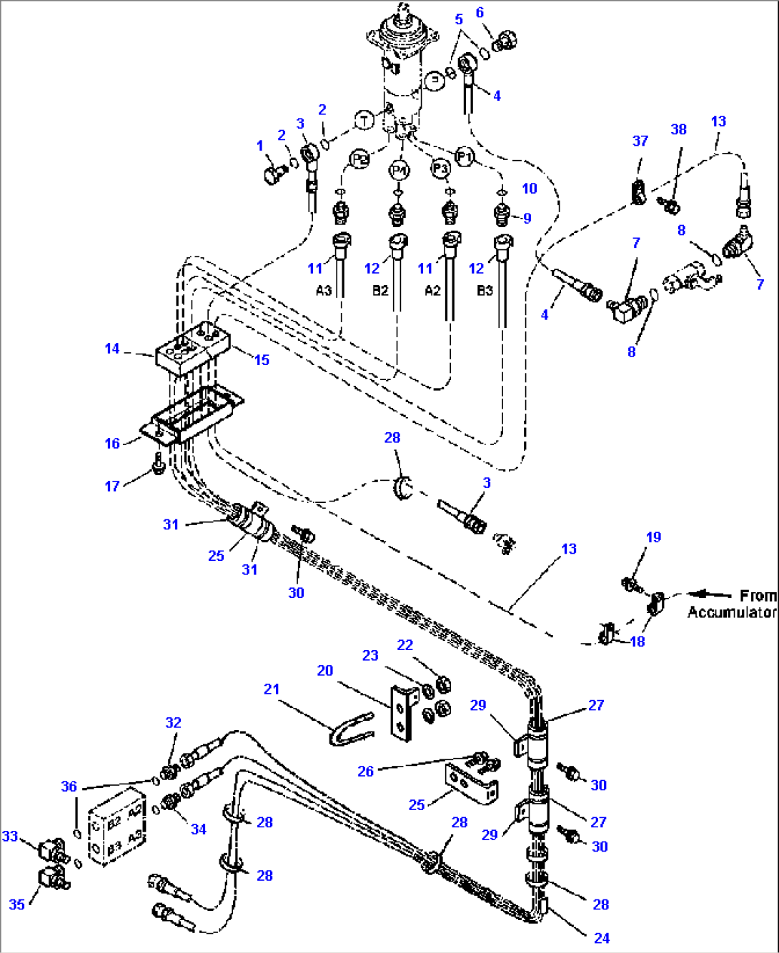 FIG. K4500-02A0 LOADER CONTROL - PPC PIPING - TWO-SPOOL CONTROL VALVE