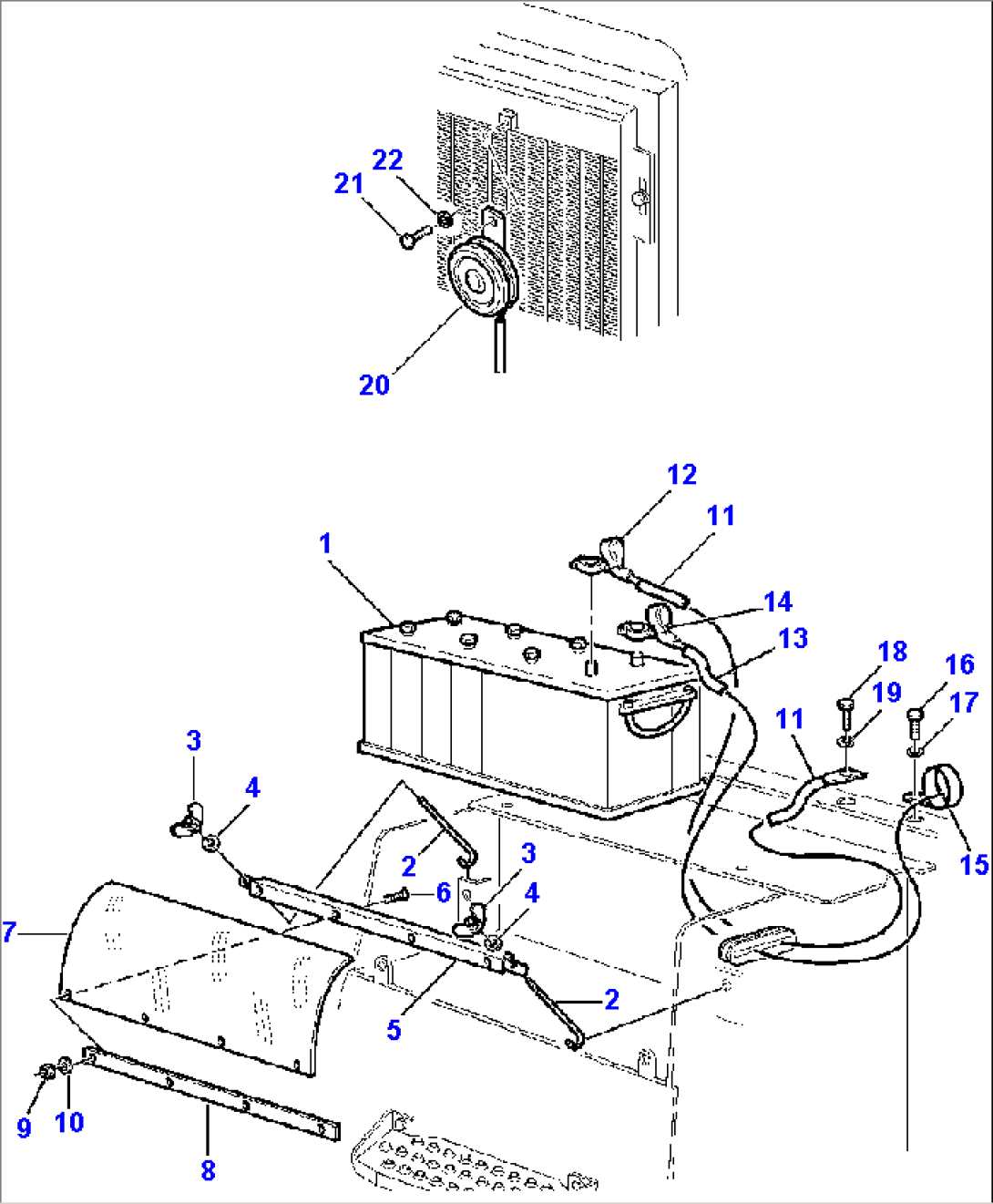 FIG. E1520-01A0 ELECTRICAL SYSTEM - BATTERY AND FRONT HORN