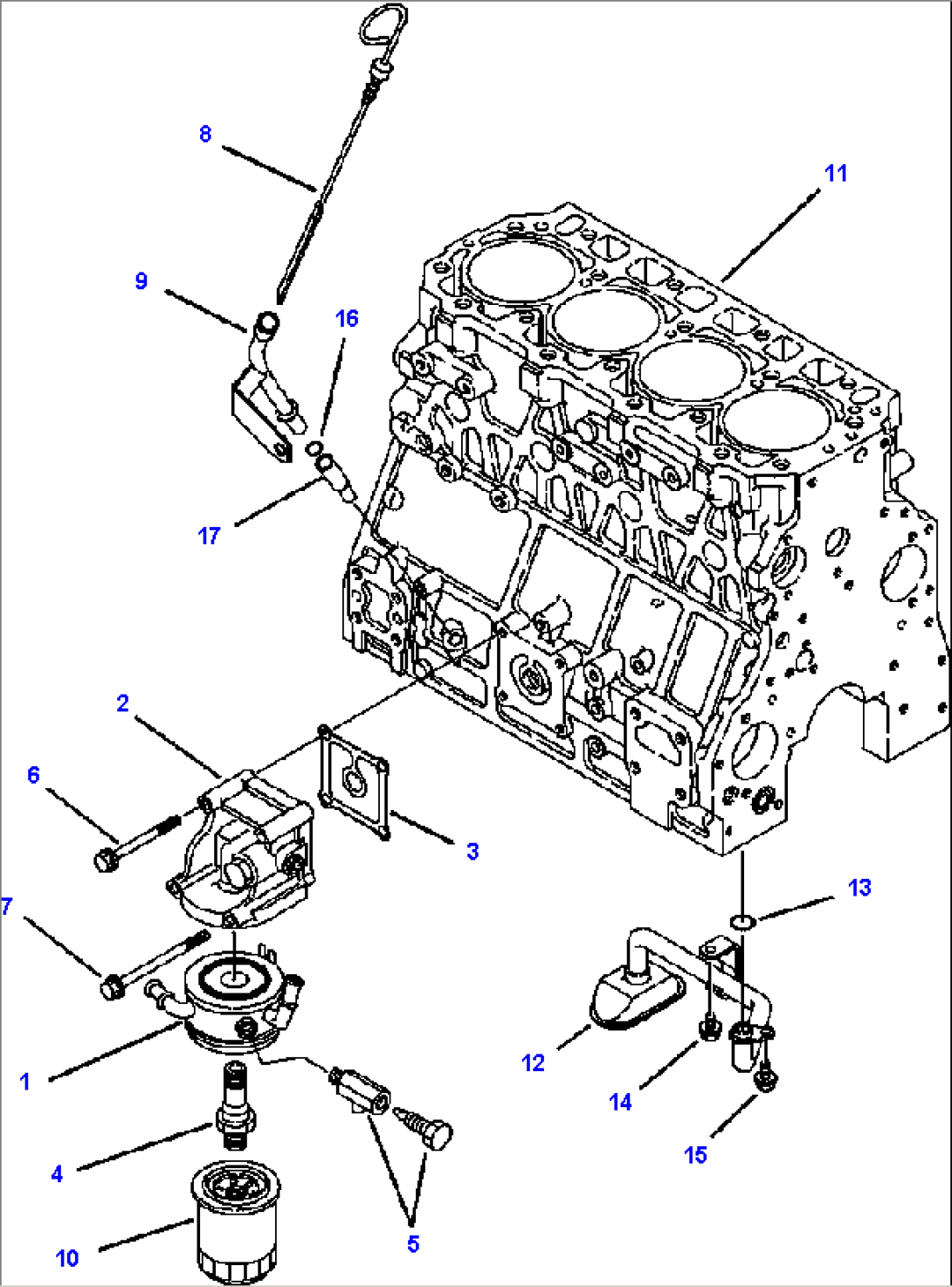 FIG. A0120-01A1 TIER II ENGINE - OIL COOLER AND FILTER, SUCTION LINE AND DIPSTICK