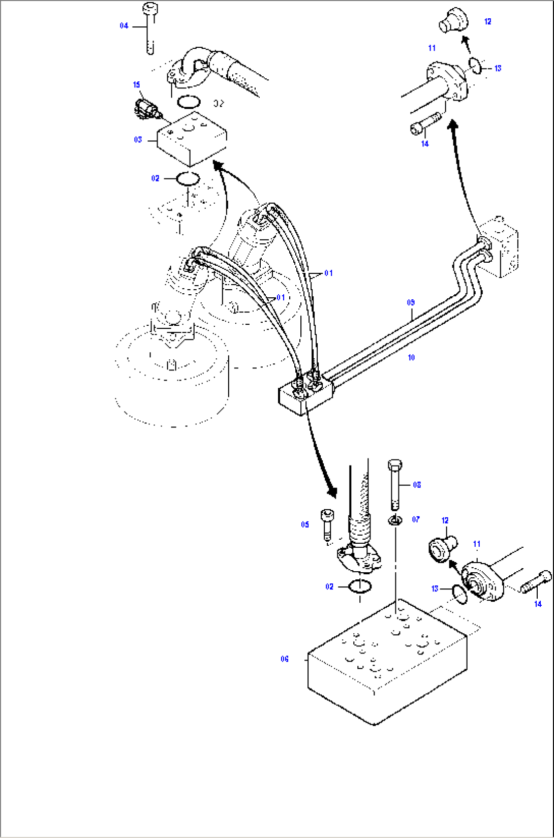 Press. Lines, Swing Gear Contr. Block - Swing Gear Motor