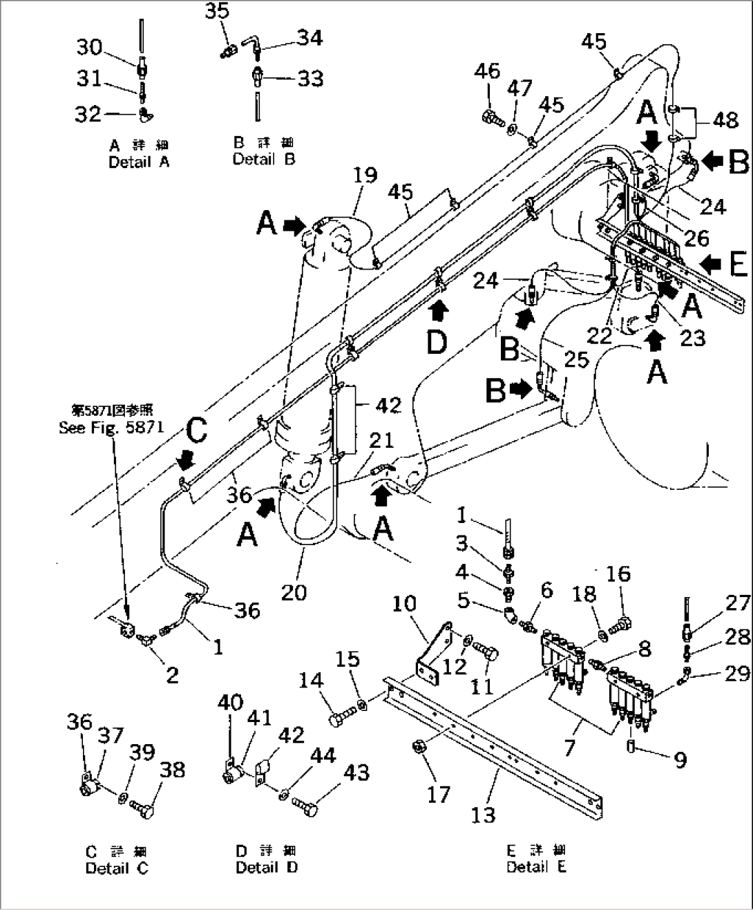 AUTO GREASE PIPING (4/5) (REAR INJECTION LINE) (1/2)