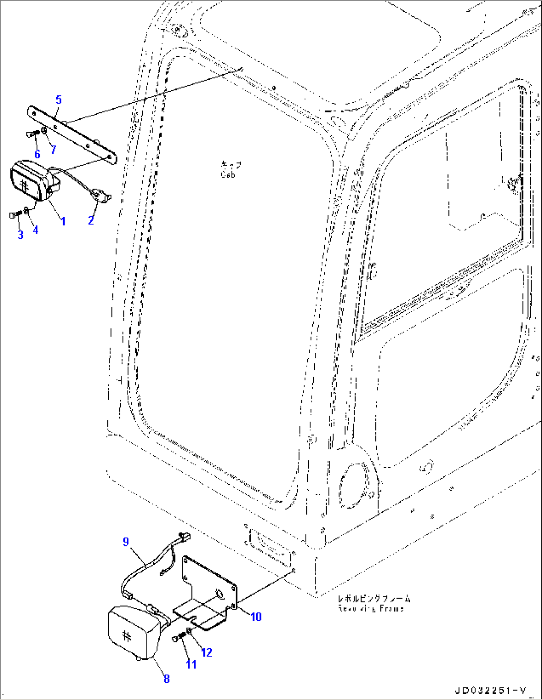 Additional Working Lamp, With Front Working Lamp, Cab Top, Flush Light (#65001-)