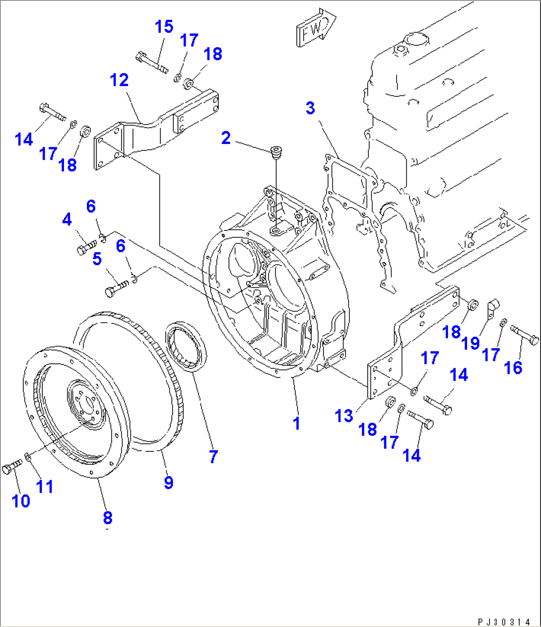 FLYWHEEL AND FLYWHEEL HOUSING (KEY STOP TYPE)