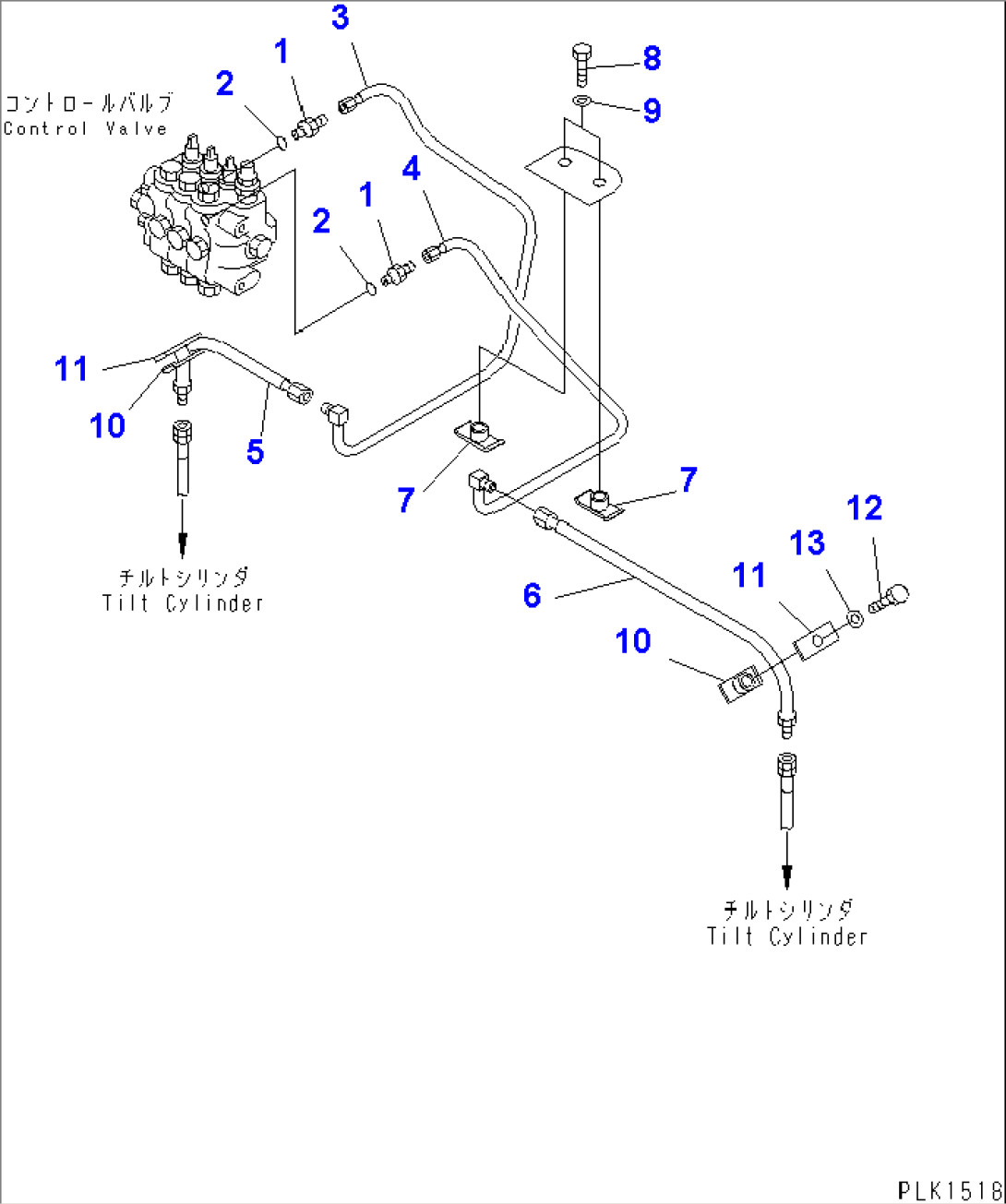 HYDRAULIC PIPING (TILT CYLINDER LINE) (CHASSIS SIDE)(#3661-)