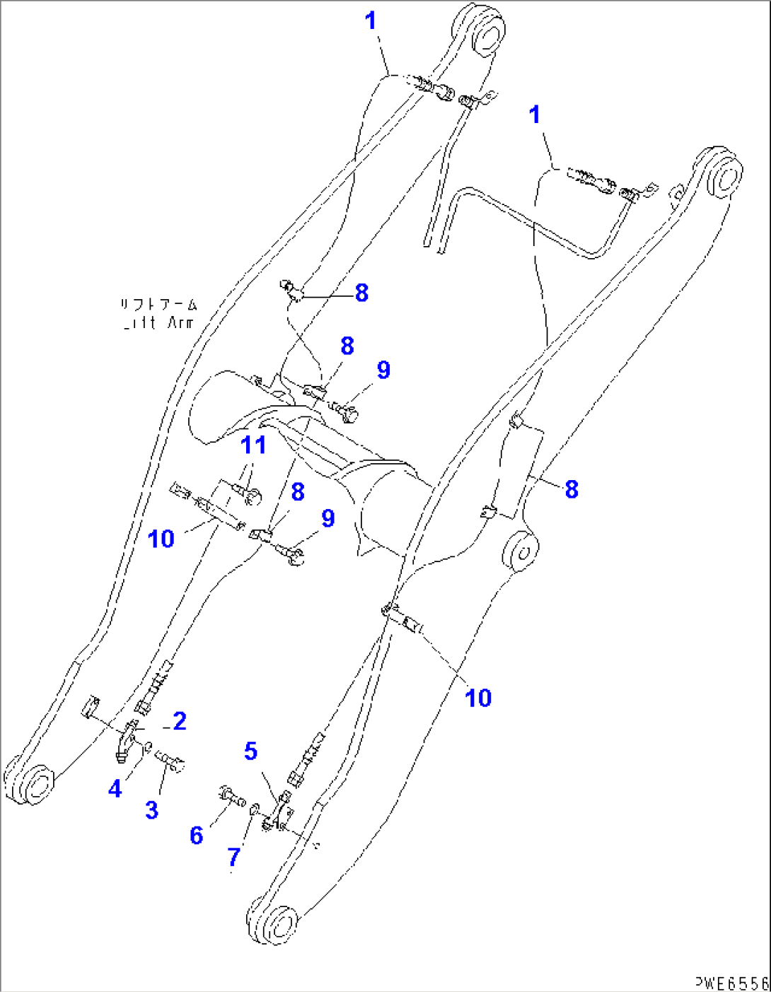 LIFT ARM AND BELLCRANK (MULTI COUPLER AND POWER TILT PIPING) (WITH MULTI COUPLER AND POWER TILT)