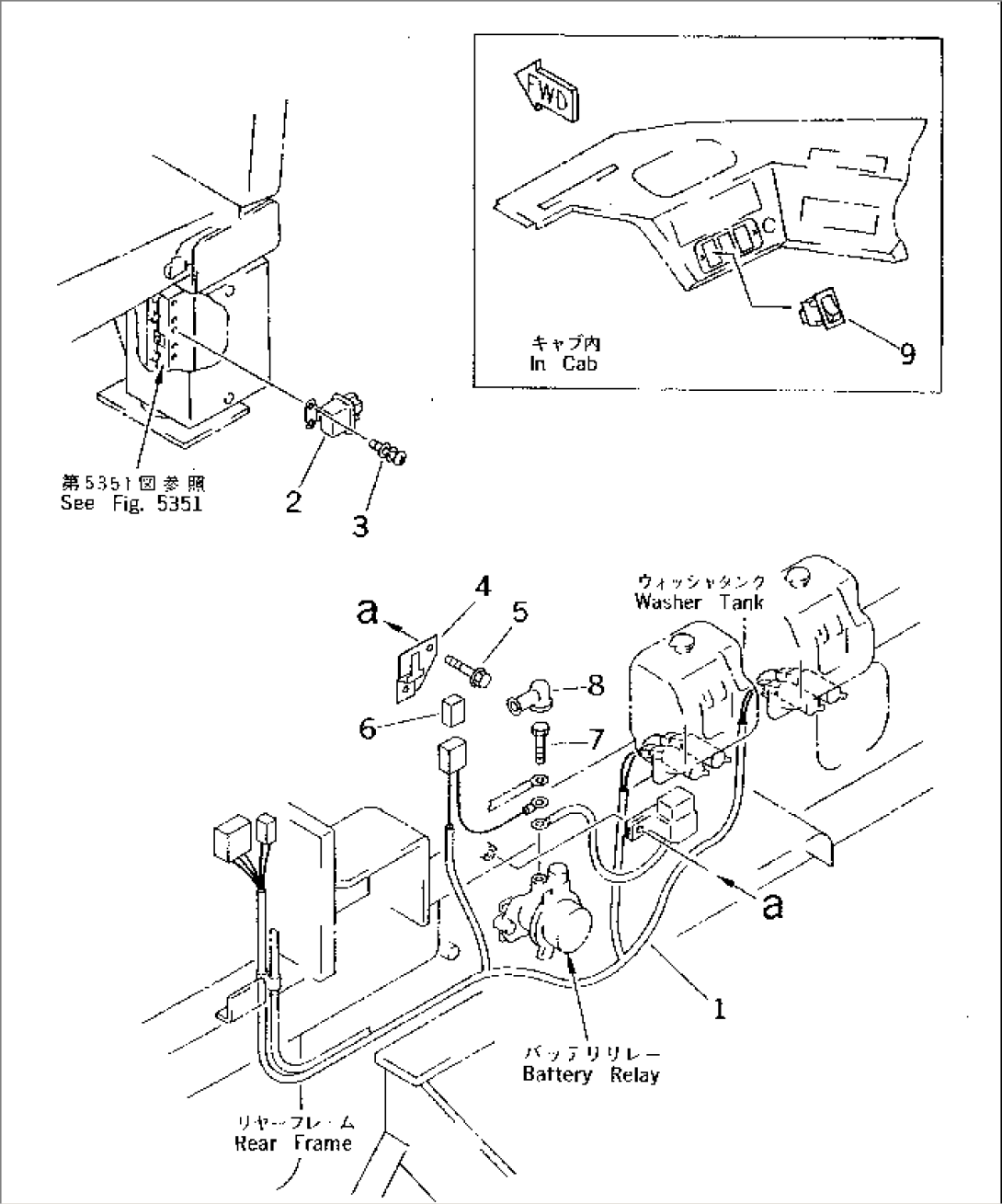 ELECTRICAL SYSTEM (HEAT WIRE GLASS LINE)(FOR FRONT CENTER WINDOW)(WITH 2-PERSONS CAB)(#50001-)