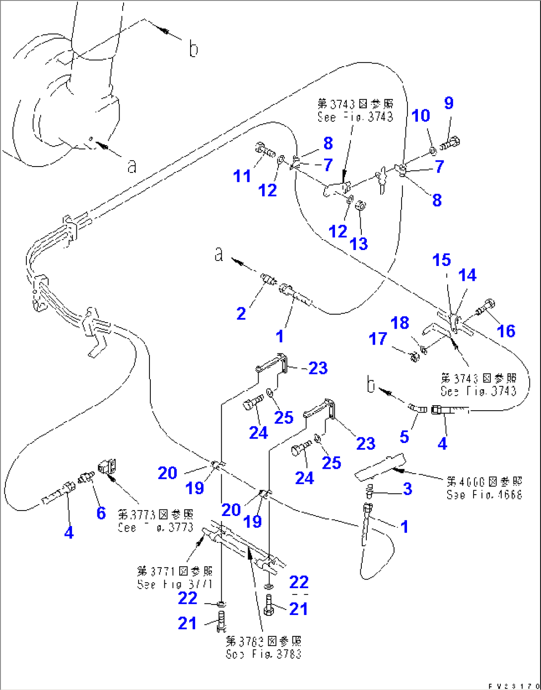 4WD HYDRAULIC PIPING (AXLE COOLING LINE) (2/3) (R.H. AXLE LINE) (4WD SPEC.)