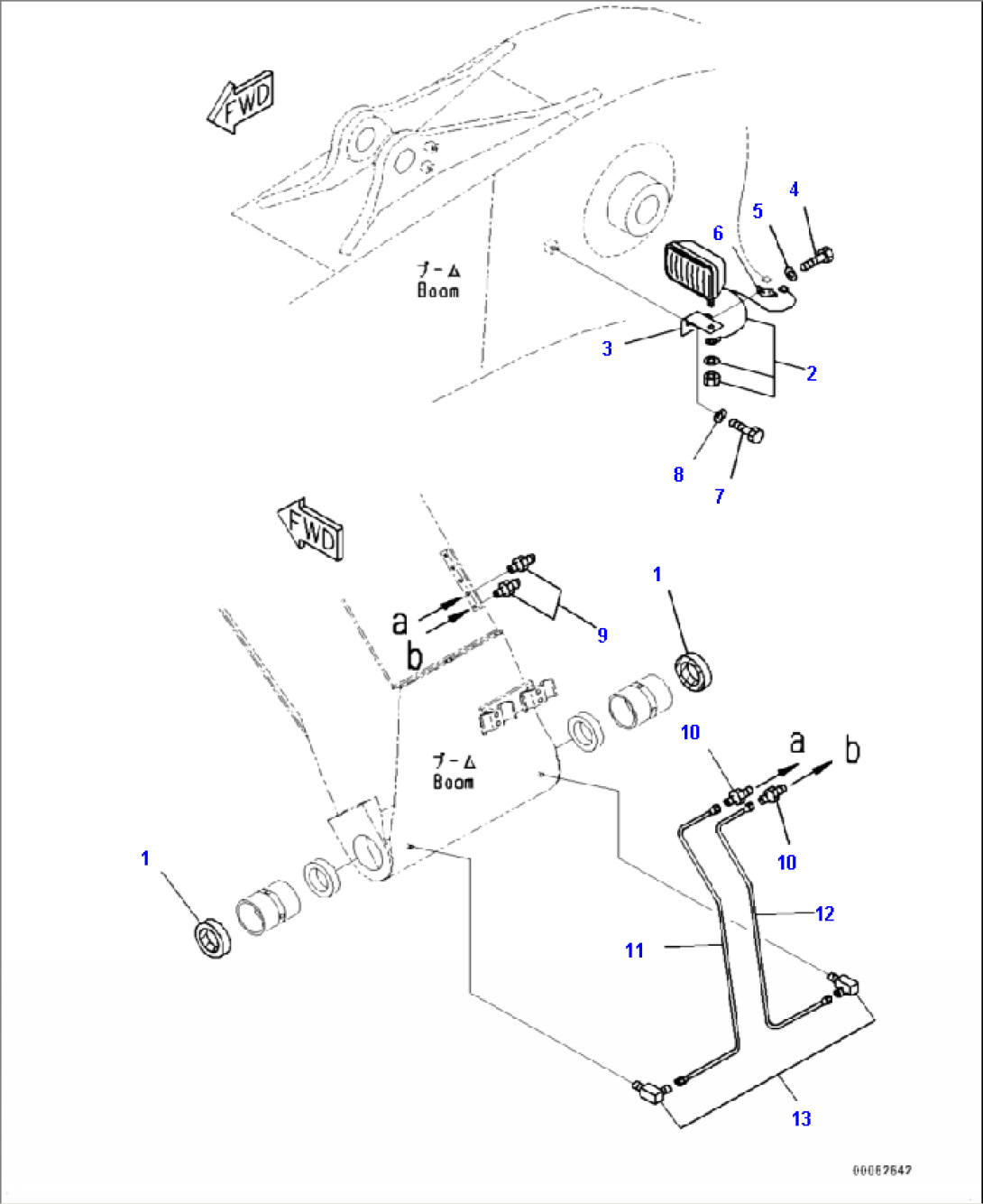 T1110-001007 BOOM WORKING LAMP AND BOOM FOOT LUBRICATION