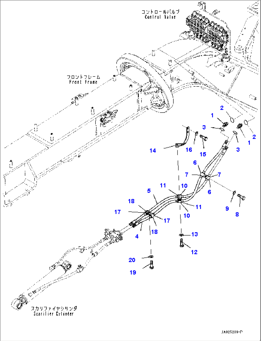 Front Hydraulic Piping, Scarifier Check Valve Piping (#1001-)