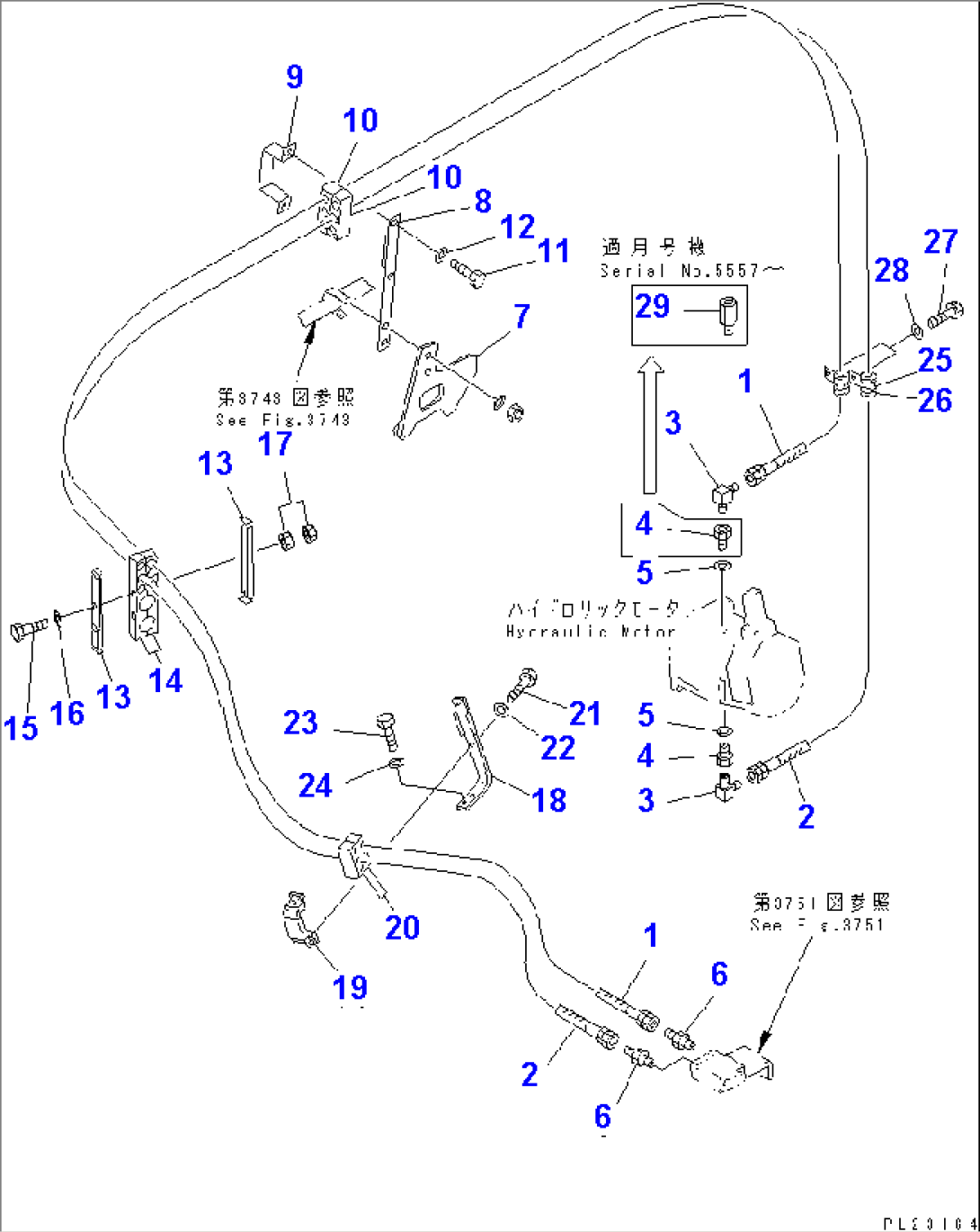 4WD HYDRAULIC PIPING (MOTOR COOLING LINE) (2/4) (R.H. MOTOR LINE) (4WD SPEC.)