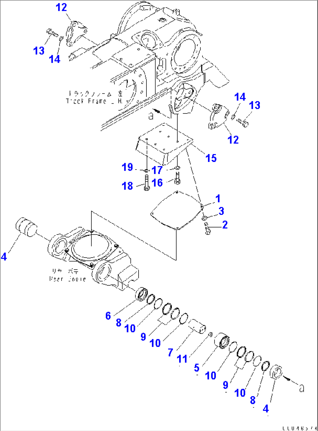 TRACK FRAME (L.H.) (REAR BOGIE¤ PAD AND PIN) (8 ROLLER)