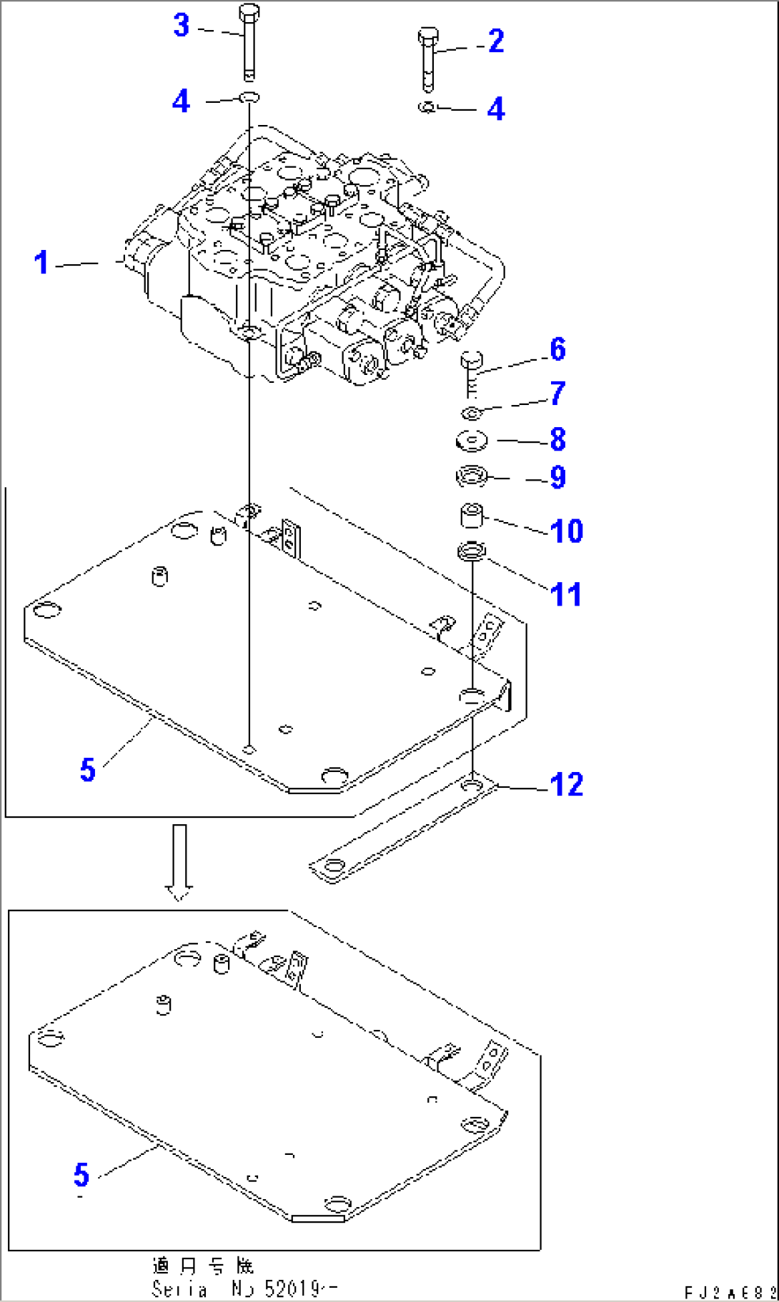 HYDRAULIC MAIN VALVE (VALVE AND MOUNTING PARTS) (WITH 3-SPOOL VALVE)(#50001-52405)